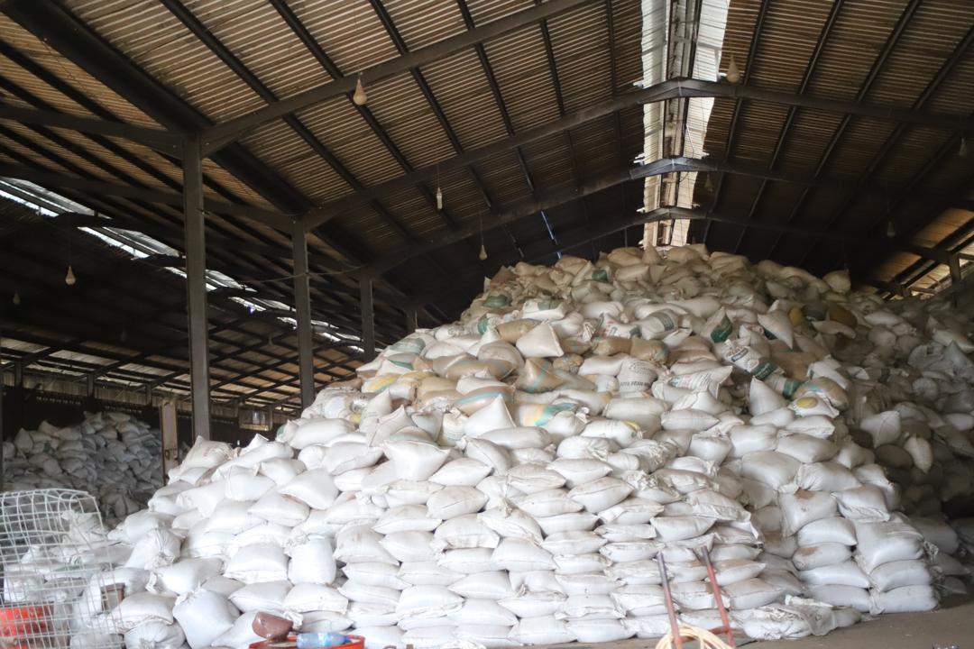 Bagged feed materials stored at the Topcell facility